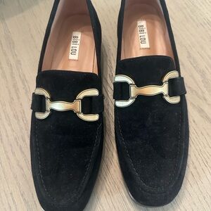 Bibi Lou Vela Black Suede Loafers with Gold Accents-Size 41